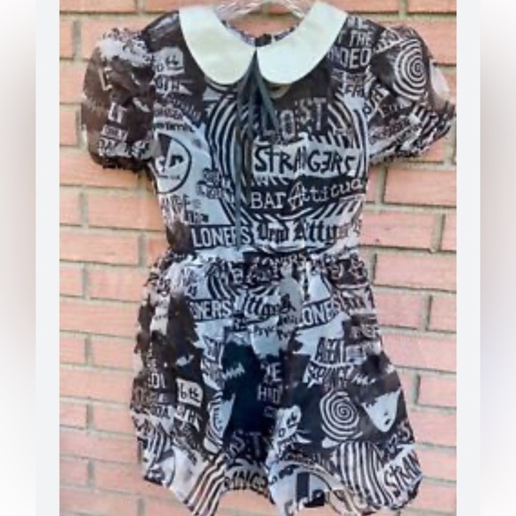 Emily The Strange Organza graphic a line mini dress Peter Pan collar small new - Picture 8 of 9